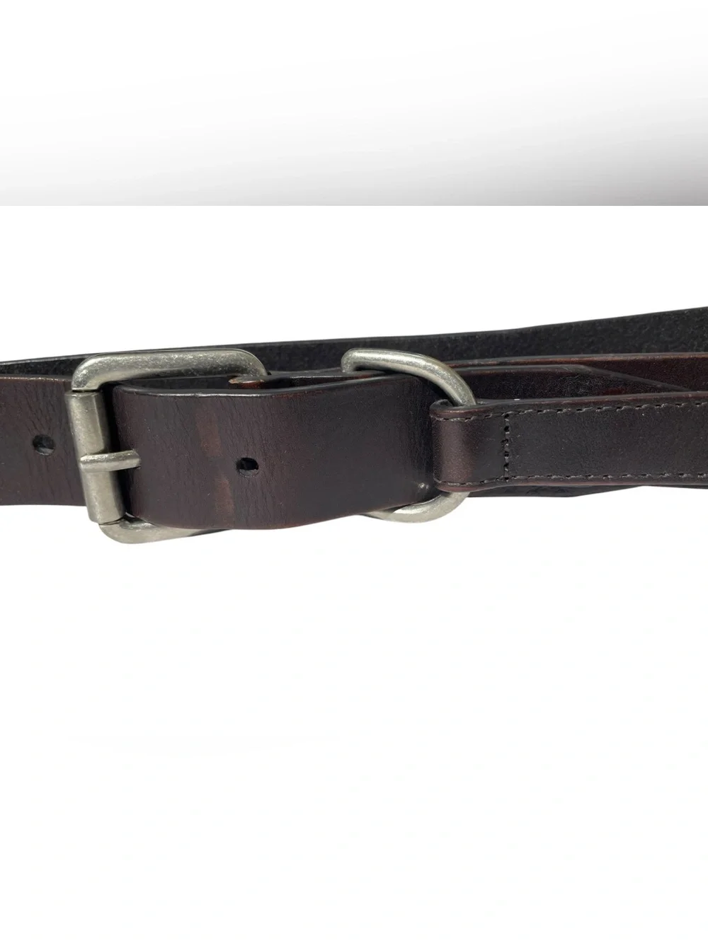 Vintage Men's Brown Leather Belt Double Silver Buckle Western City Hippie Sz 38